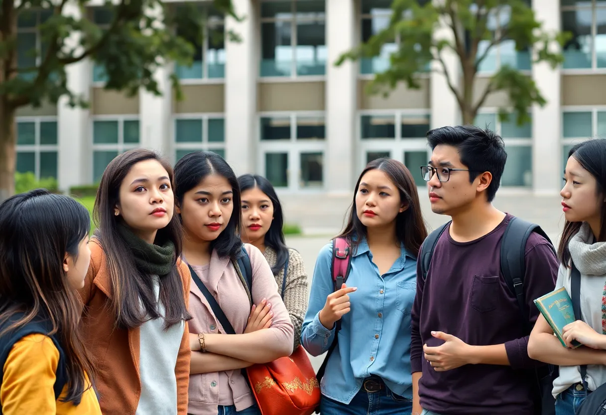 A group of international students concerned over visa issues on campus.