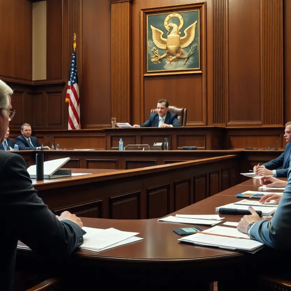 Courtroom scene related to Johnson & Johnson talc lawsuit