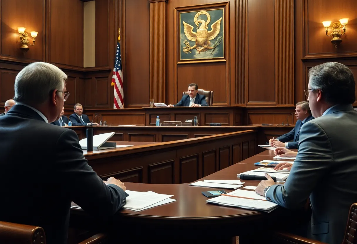 Courtroom scene related to Johnson & Johnson talc lawsuit