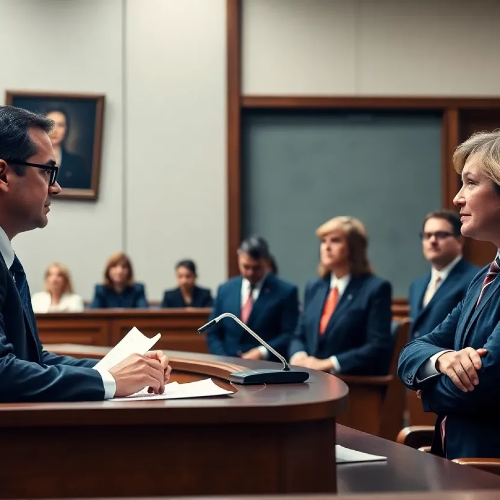 Courtroom scene involving Johnson & Johnson talc settlement case
