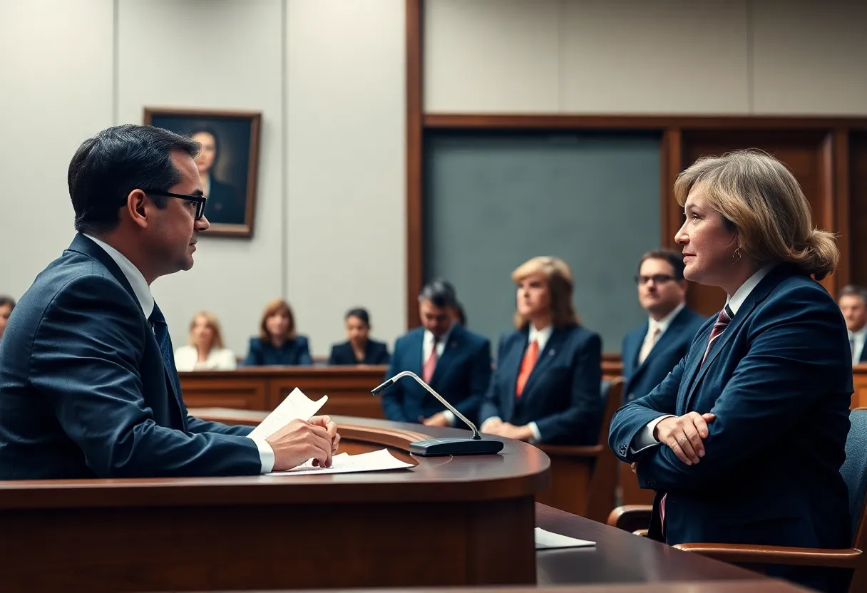 Courtroom scene involving Johnson & Johnson talc settlement case