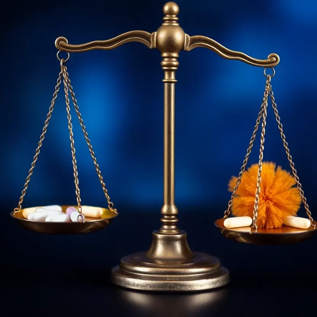 Representation of justice and legal battles in the pharmaceutical industry