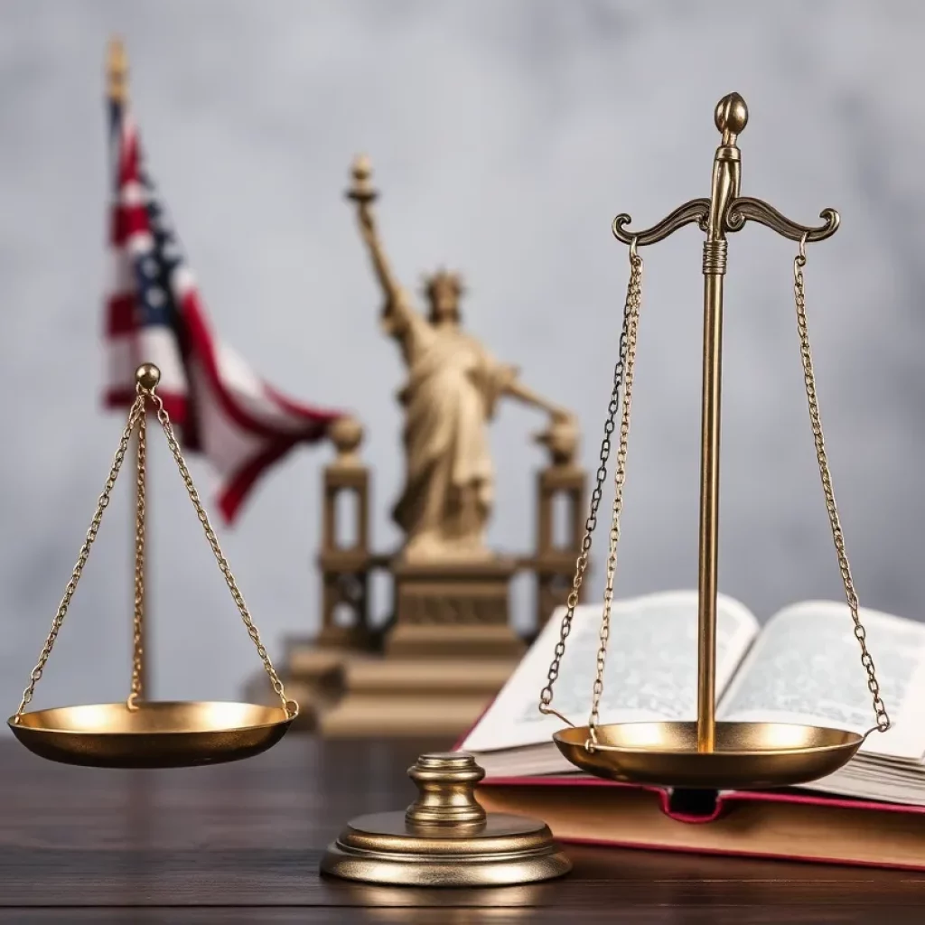 Symbol of justice with balance scale and legal books
