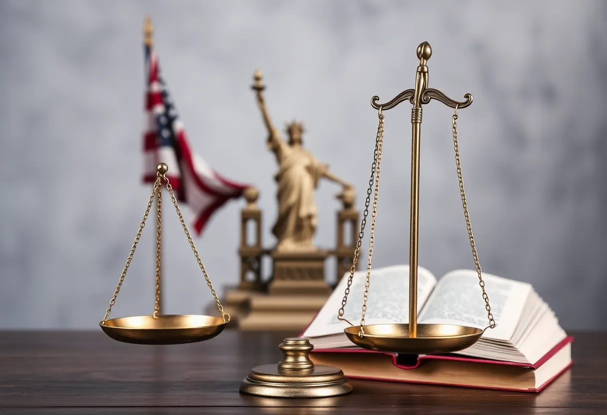 Symbol of justice with balance scale and legal books