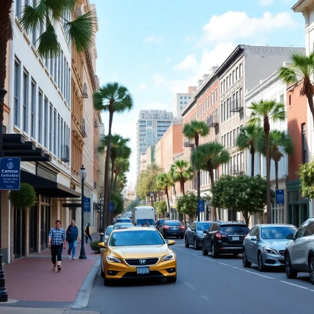 View of King Street in Charleston showcasing new parking options and local businesses