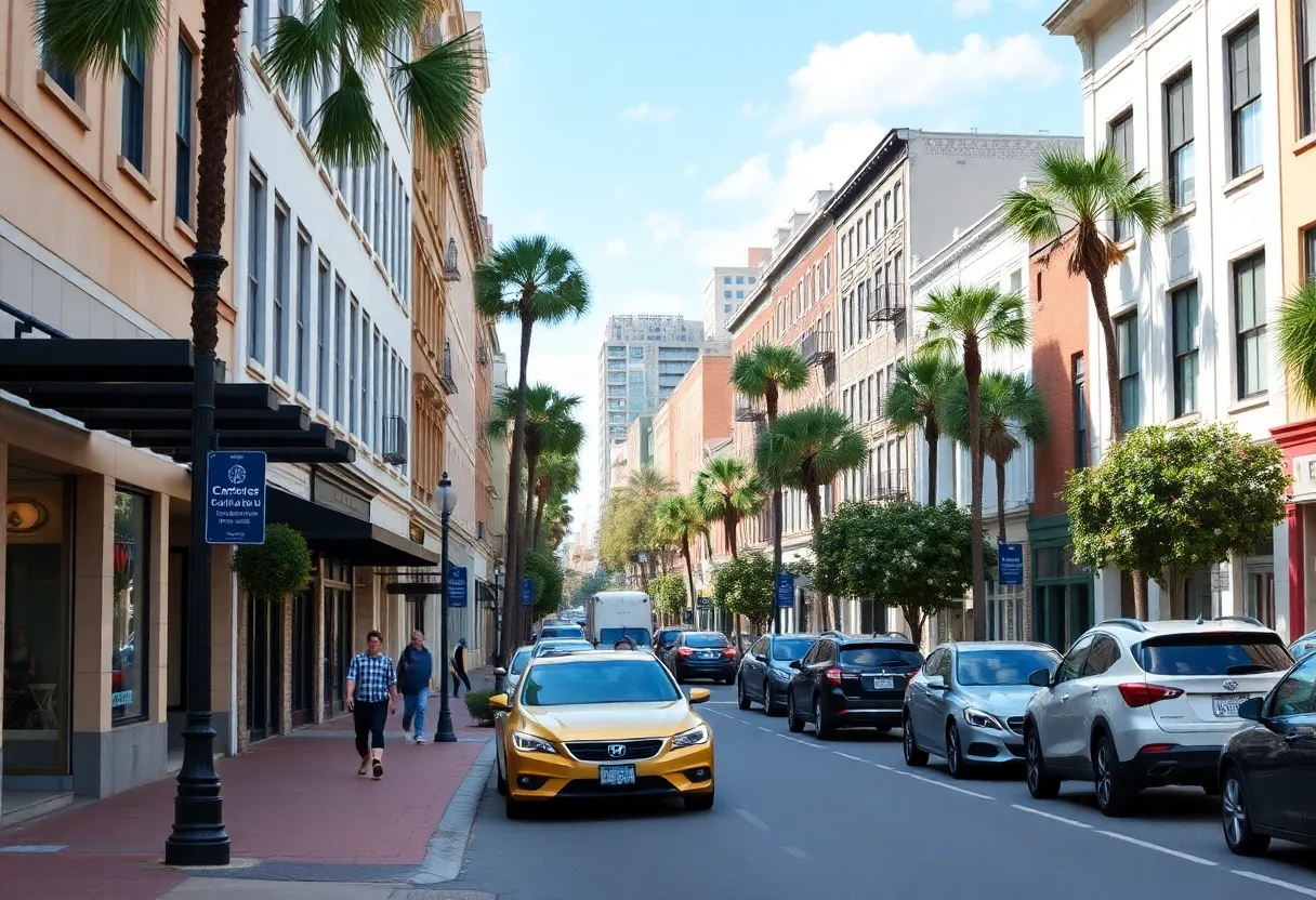 View of King Street in Charleston showcasing new parking options and local businesses