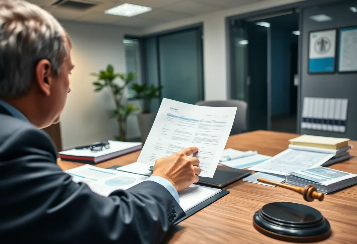 Lawyer in an office reviewing medical malpractice cases