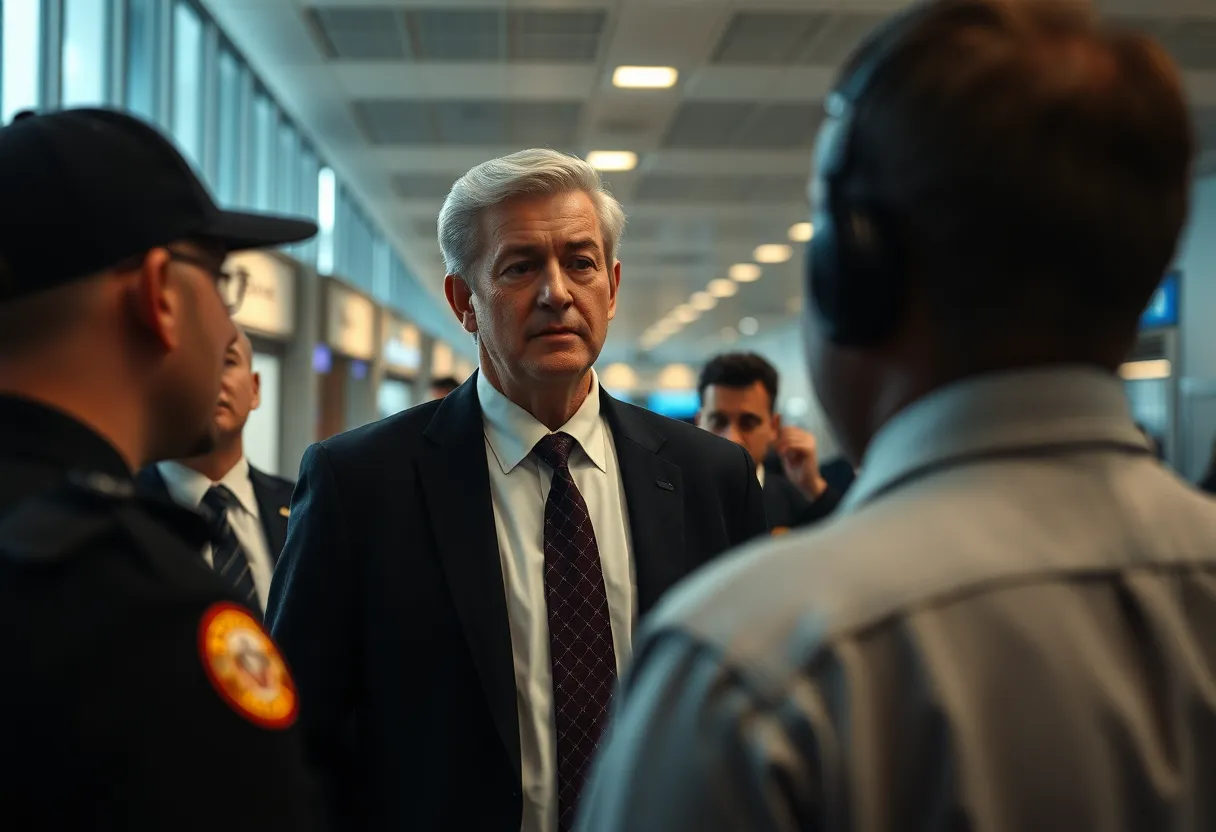 Lawyer in airport being questioned by federal agents.