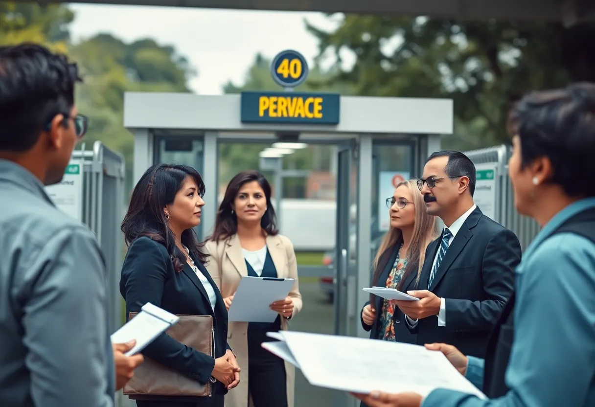 A group of lawyers discussing border privacy rights.