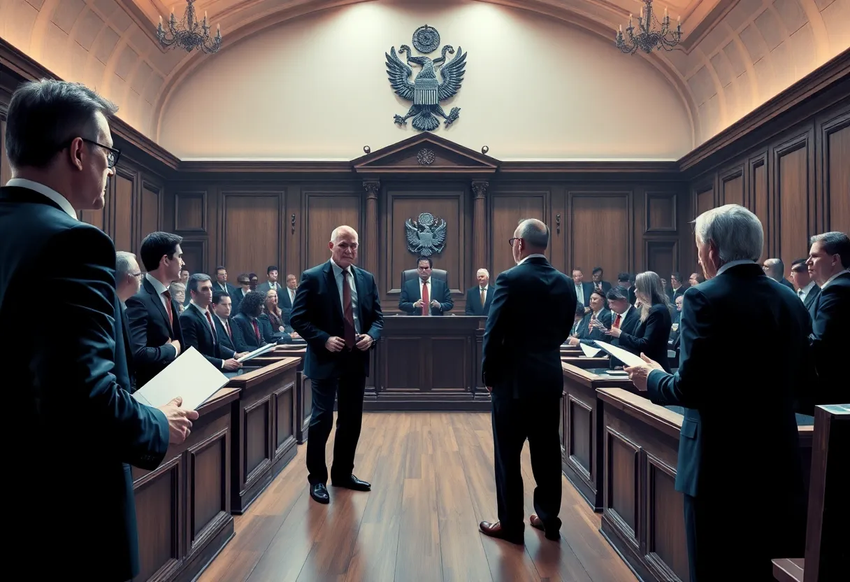 Illustration of lawyers in a courtroom setting grappling with ethical dilemmas.