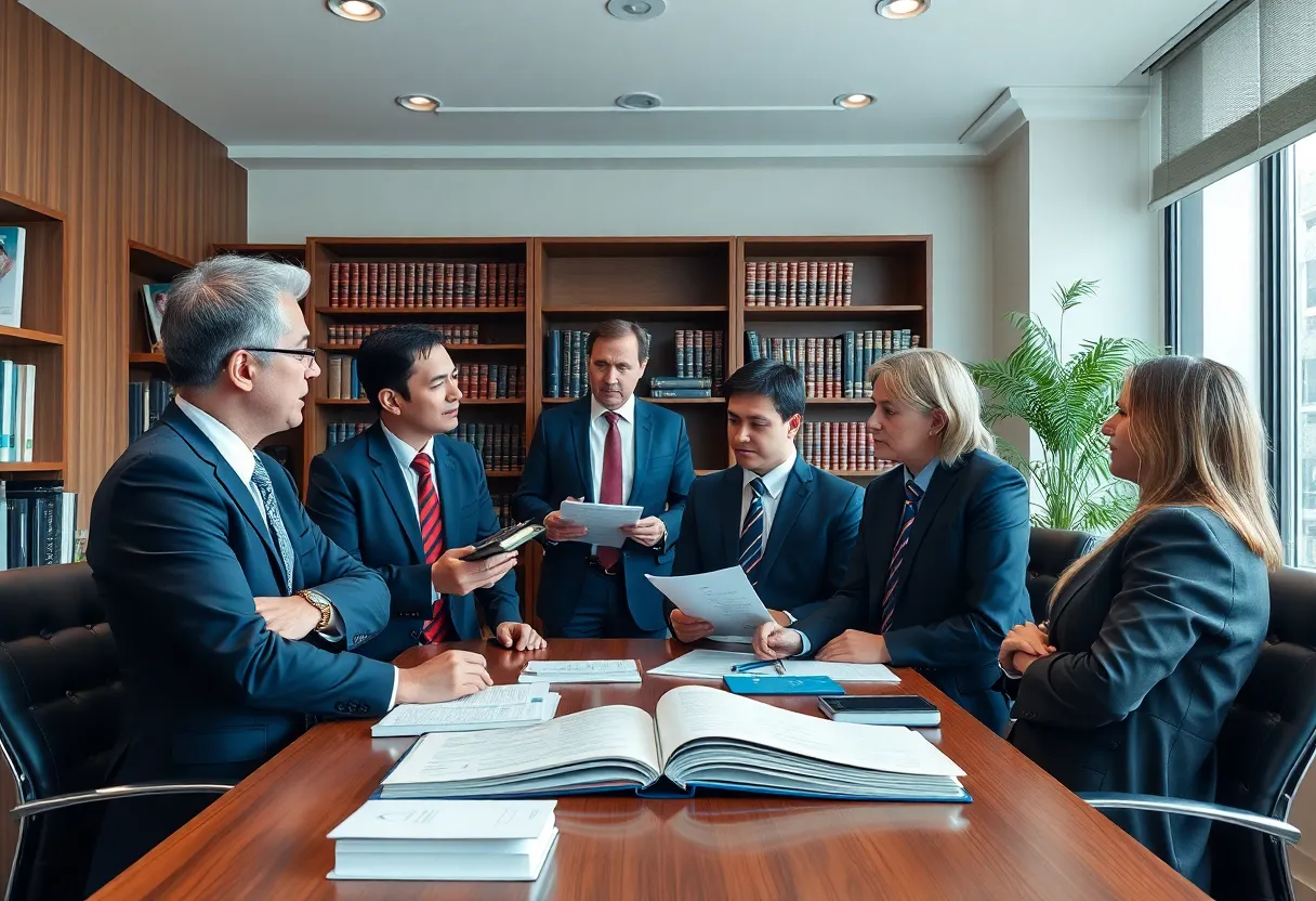 Attorneys in a law office discussing medical malpractice case
