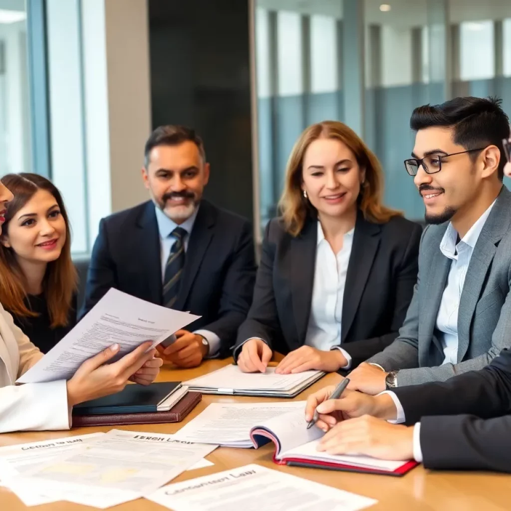 Lawyers discussing Lemon Law cases in an office