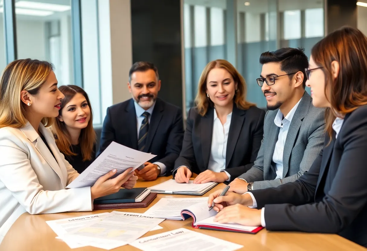 Lawyers discussing Lemon Law cases in an office