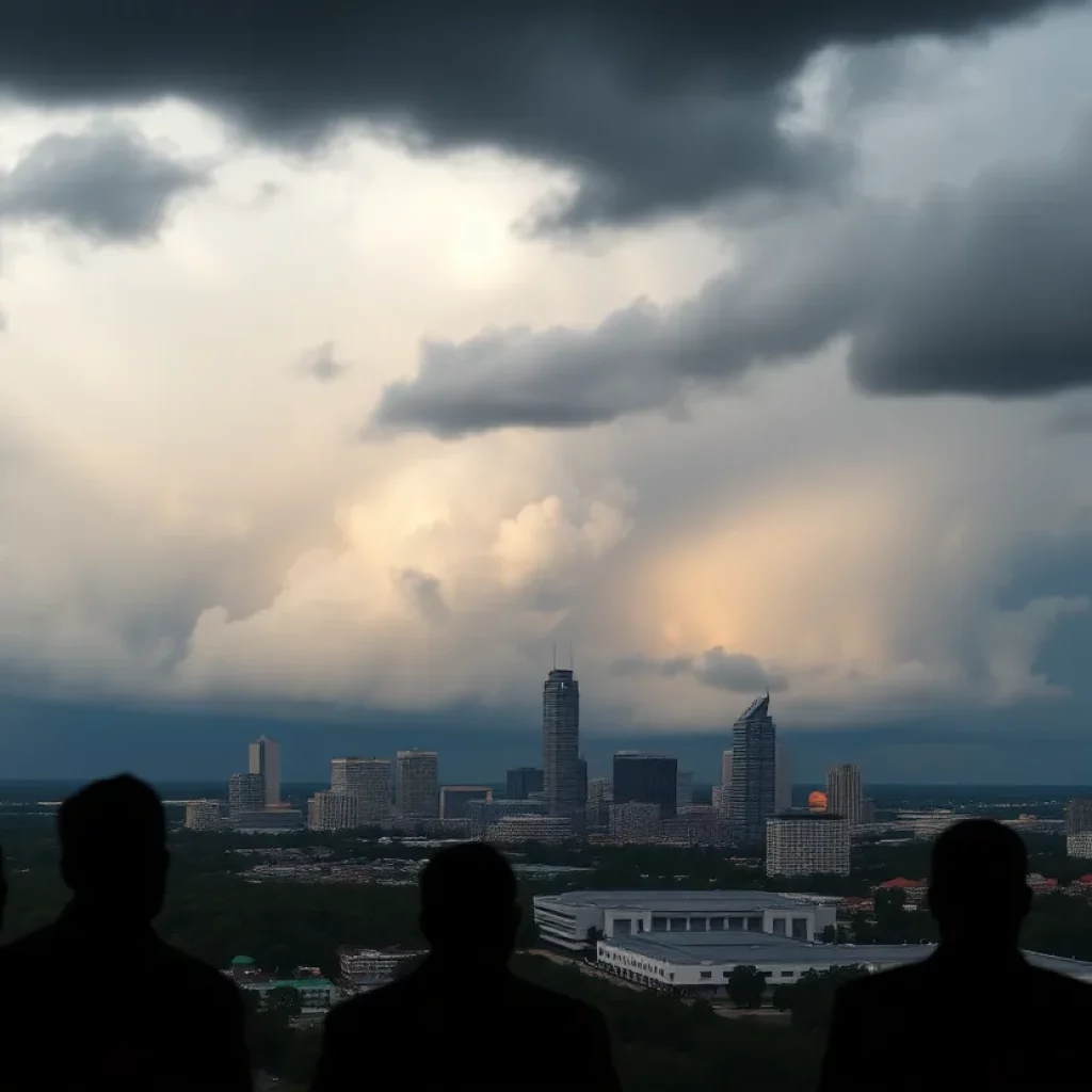 Stormy sky over a Louisiana city signifying an insurance crisis