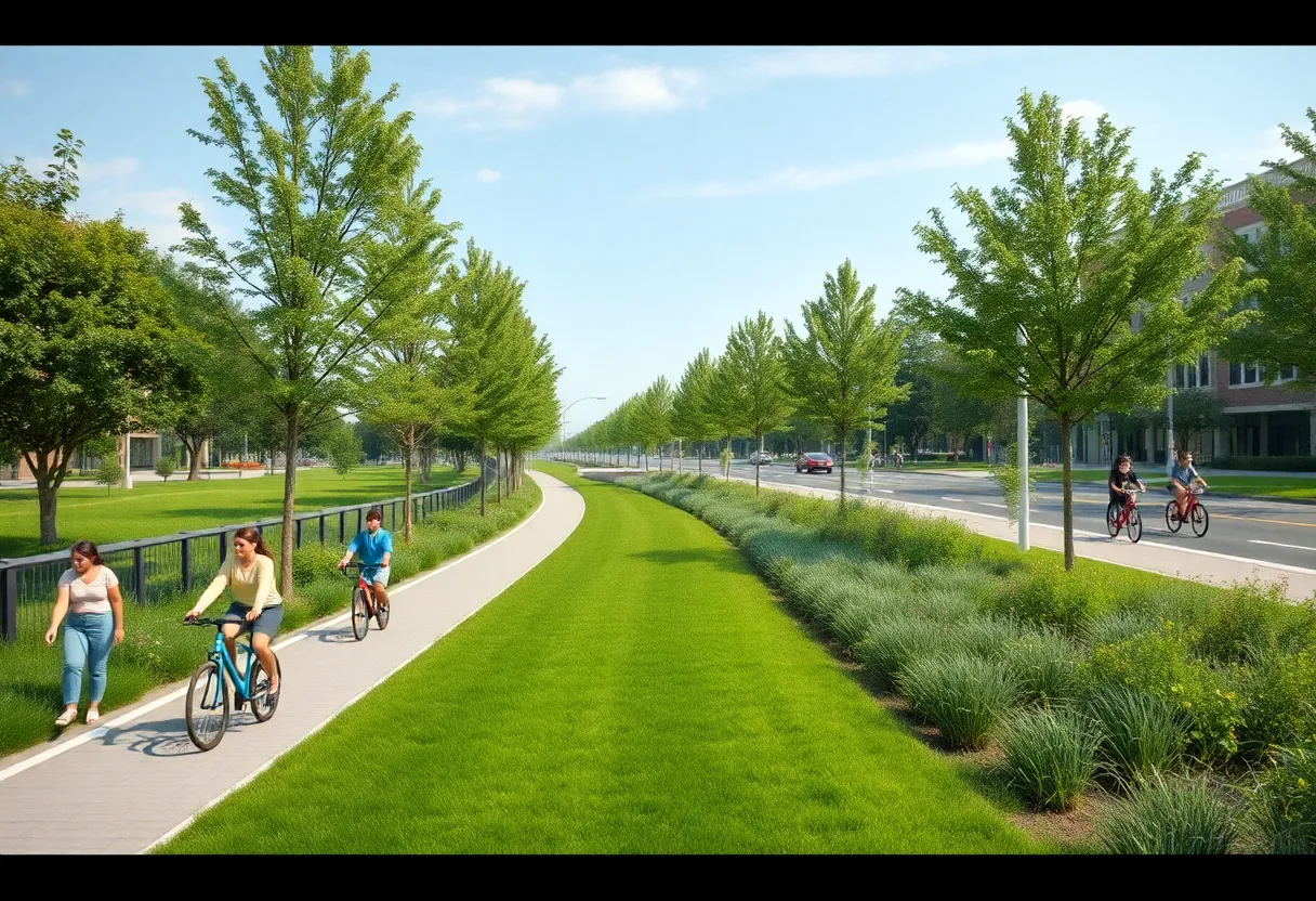 Rendering of the Lowcountry Lowline with pathways and greenery