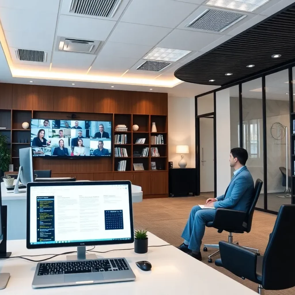 A modern law office with technology in use