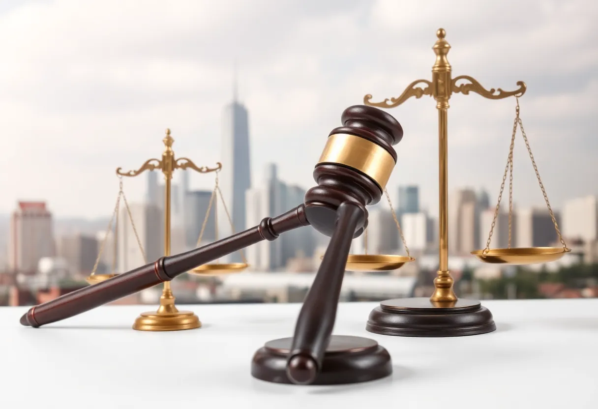 Artwork depicting the legal conflict of immigration enforcement in New Jersey