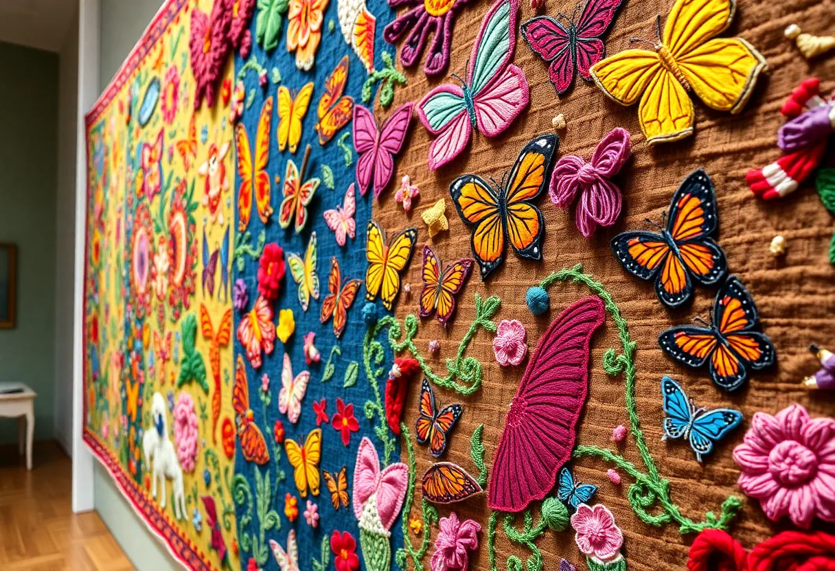 Whimsical textile art installation by Nicole Vanasse
