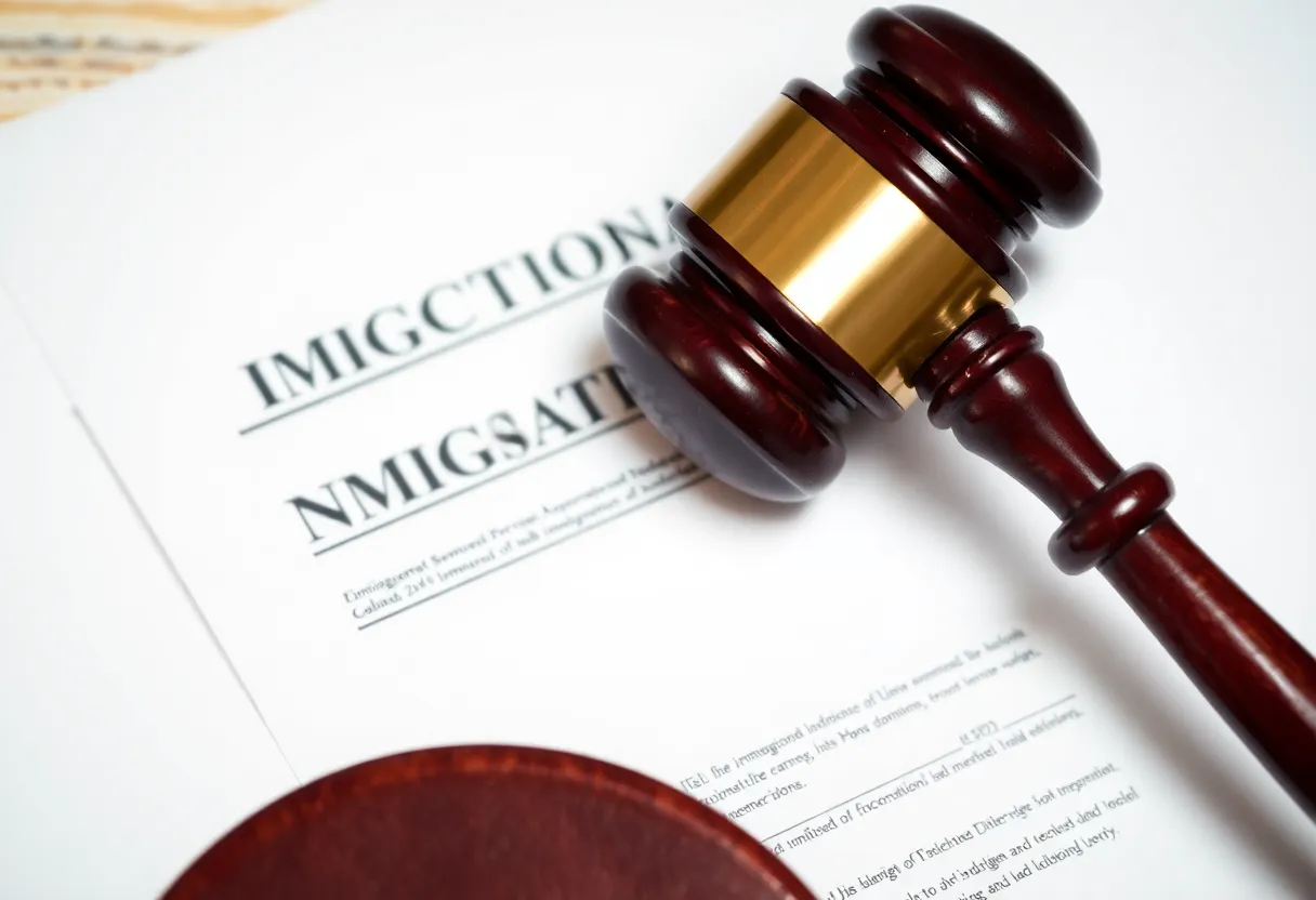 Symbolic representation of the investigation into New Jersey immigration policies with law books and a gavel.