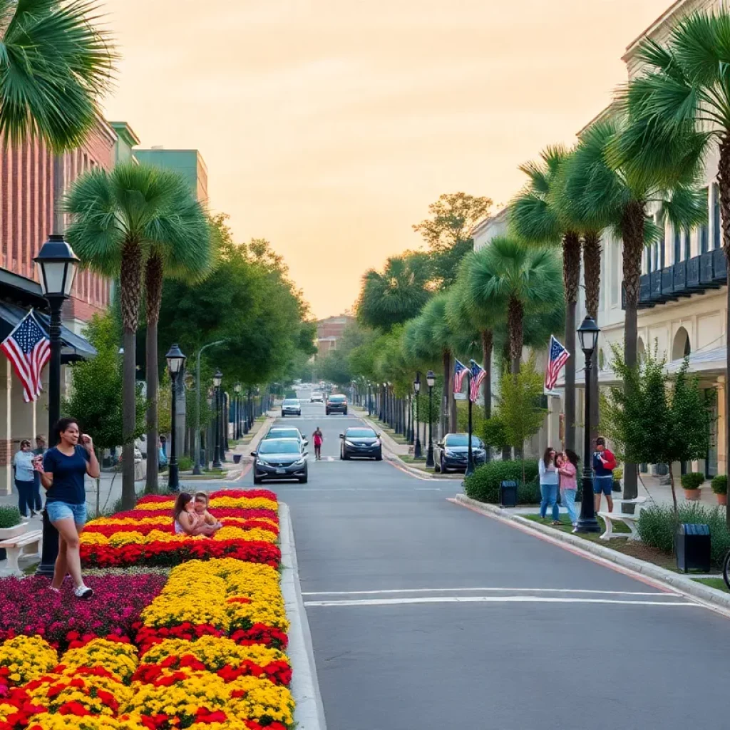 Vibrant streetscape in North Charleston with clean streets and community spaces