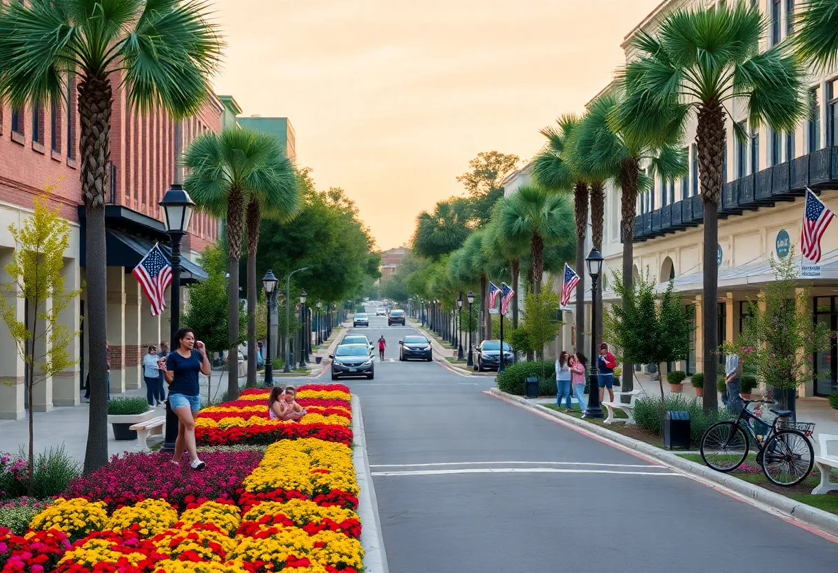 Vibrant streetscape in North Charleston with clean streets and community spaces