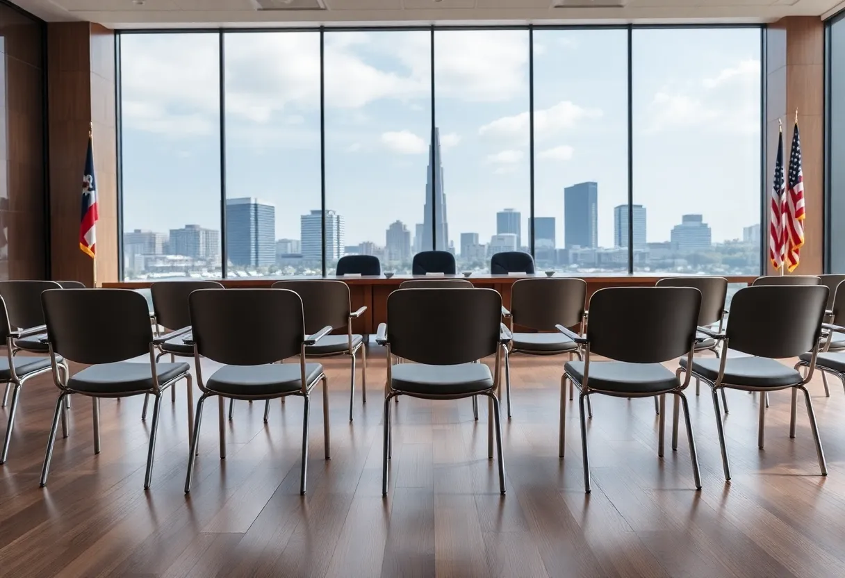 Image showing empty seats in a city council meeting room in North Charleston.