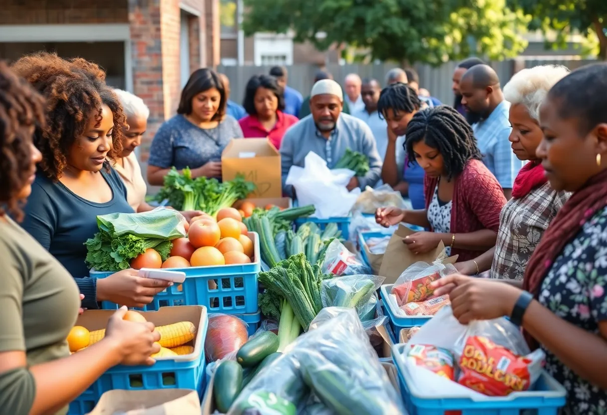 Residents accessing fresh produce at a food pantry in North Charleston