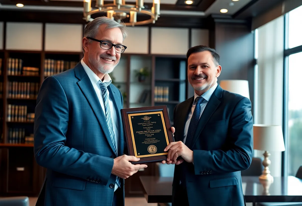 Personal injury lawyer awarded Super Lawyers recognition in a legal ceremony.