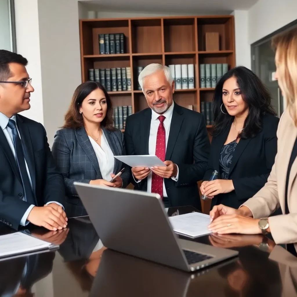 Lawyers discussing personal injury laws in a modern office