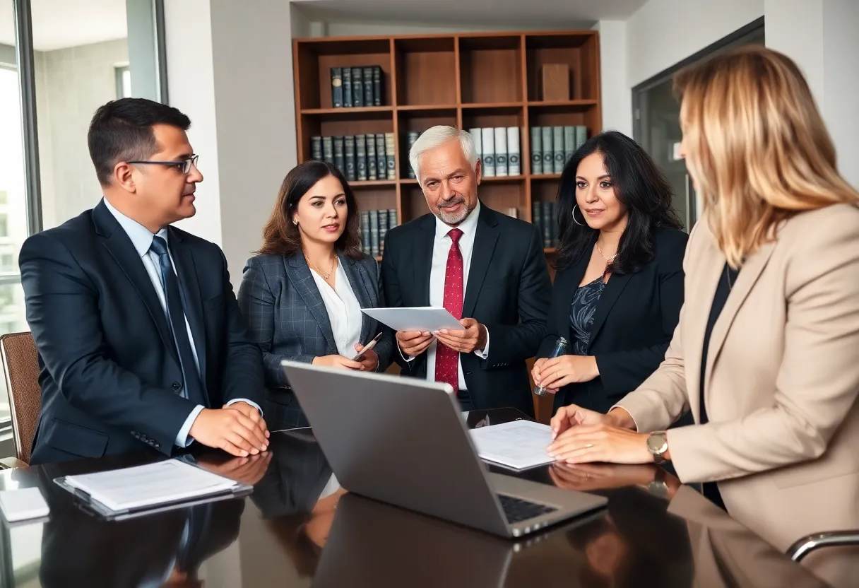 Lawyers discussing personal injury laws in a modern office