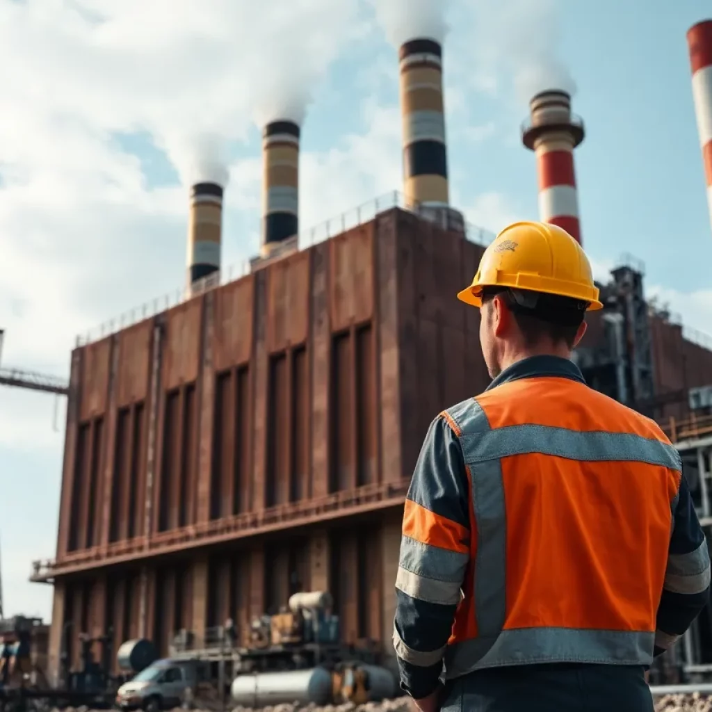 A power station with safety measures in place against asbestos exposure.
