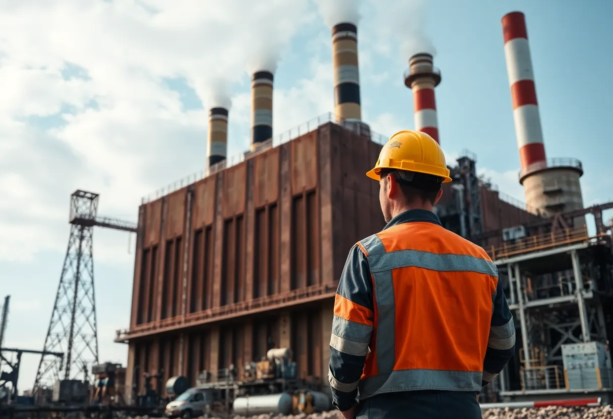 A power station with safety measures in place against asbestos exposure.