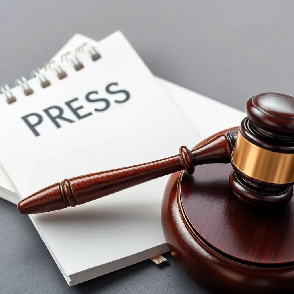Symbolic representation of press freedom with a gavel and journalist's notebook