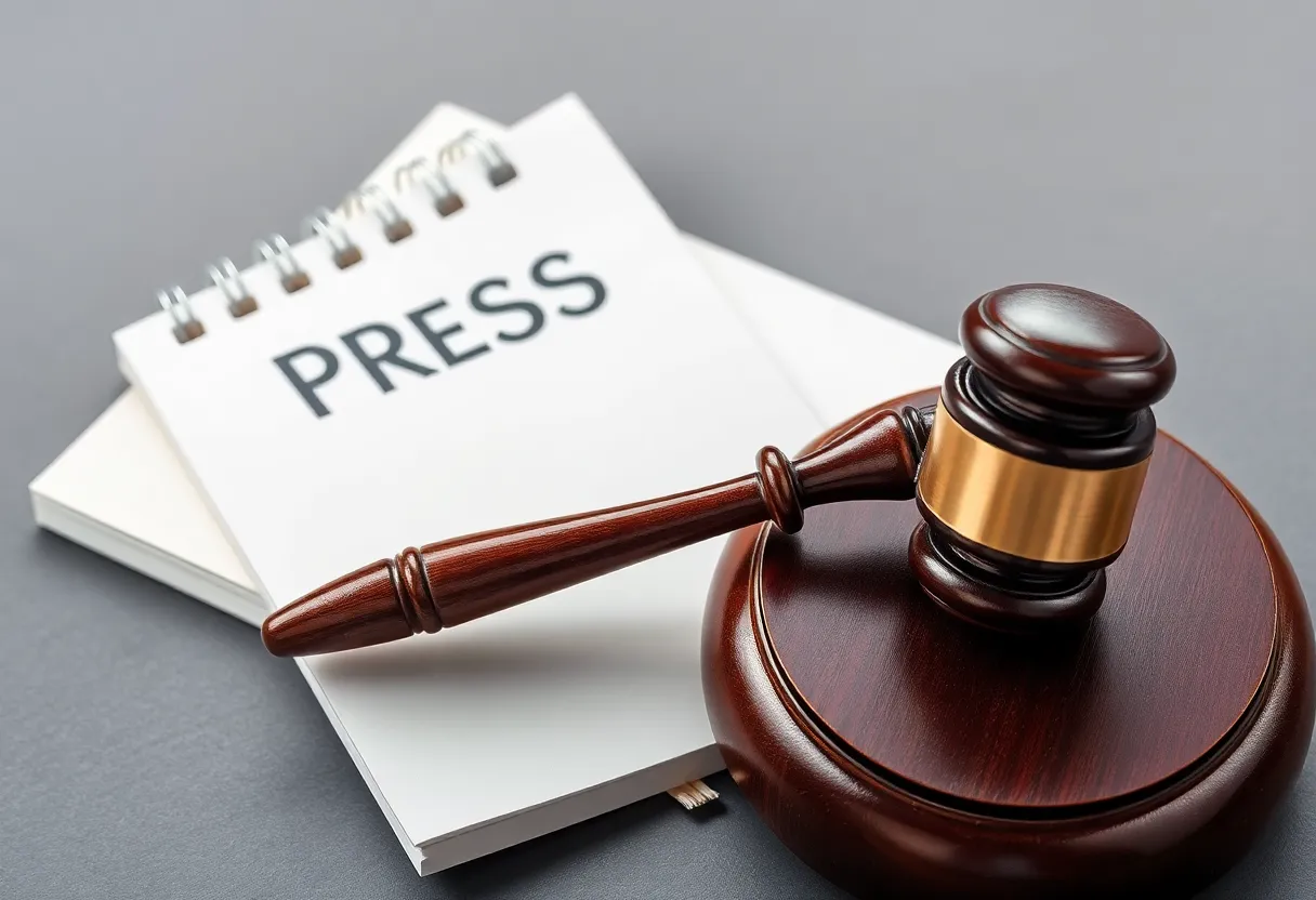 Symbolic representation of press freedom with a gavel and journalist's notebook