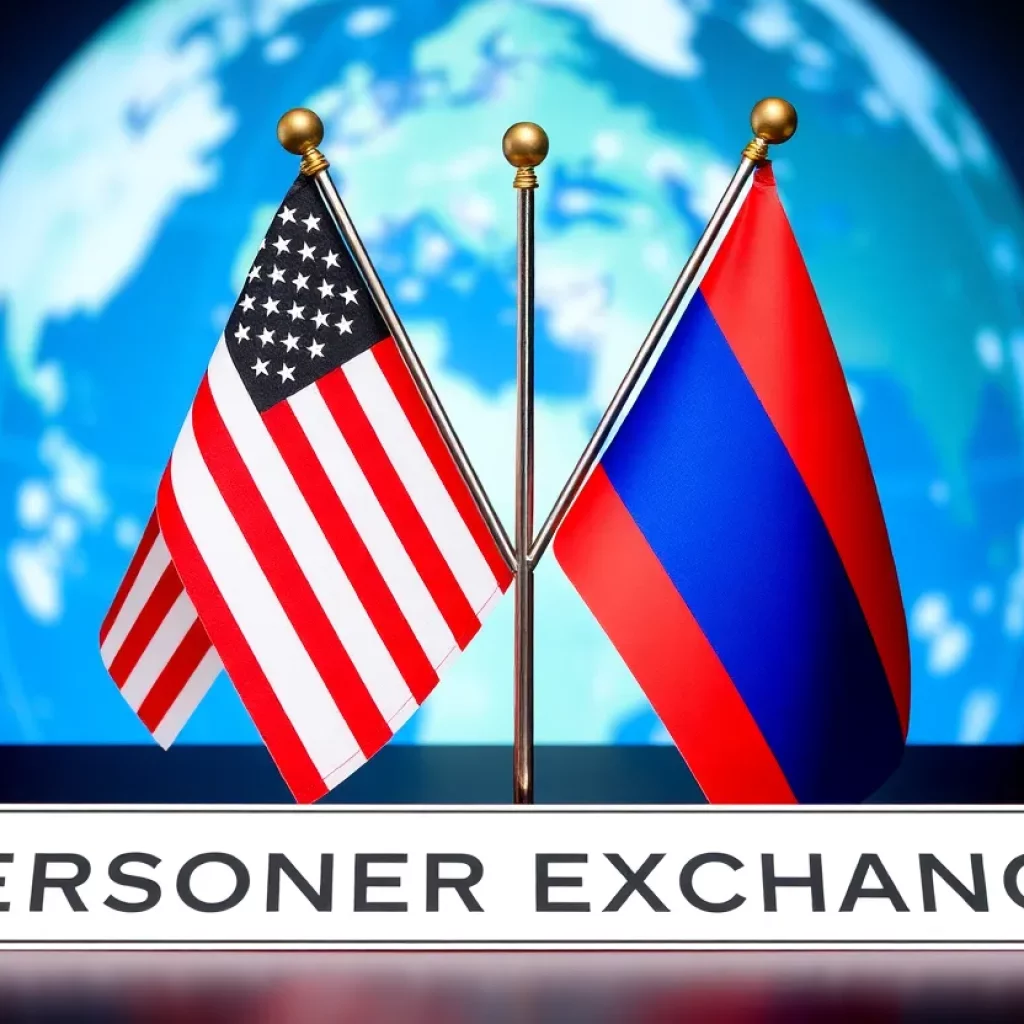 Symbolic representation of international diplomacy and prisoner exchange between the U.S. and Russia.