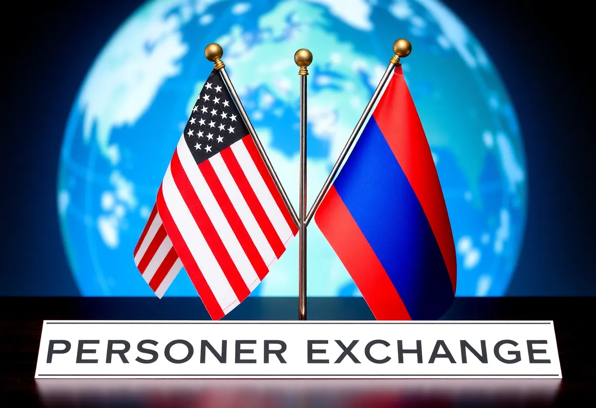 Symbolic representation of international diplomacy and prisoner exchange between the U.S. and Russia.