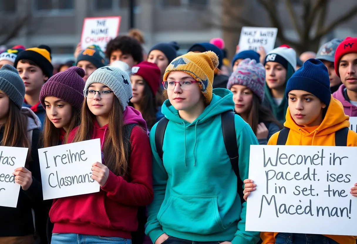 Students participating in a walkout to honor their classmate.