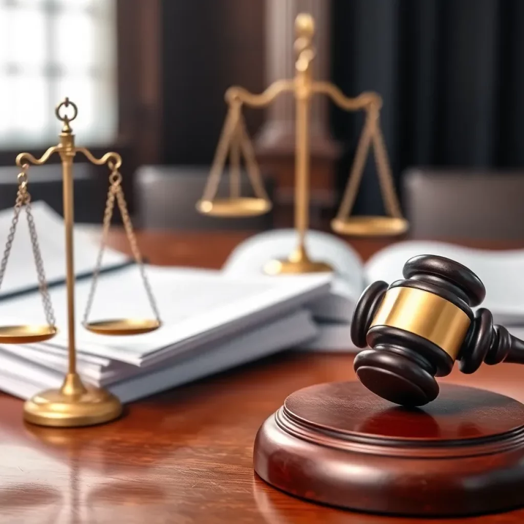Courtroom with scales of justice representing civil RICO litigation