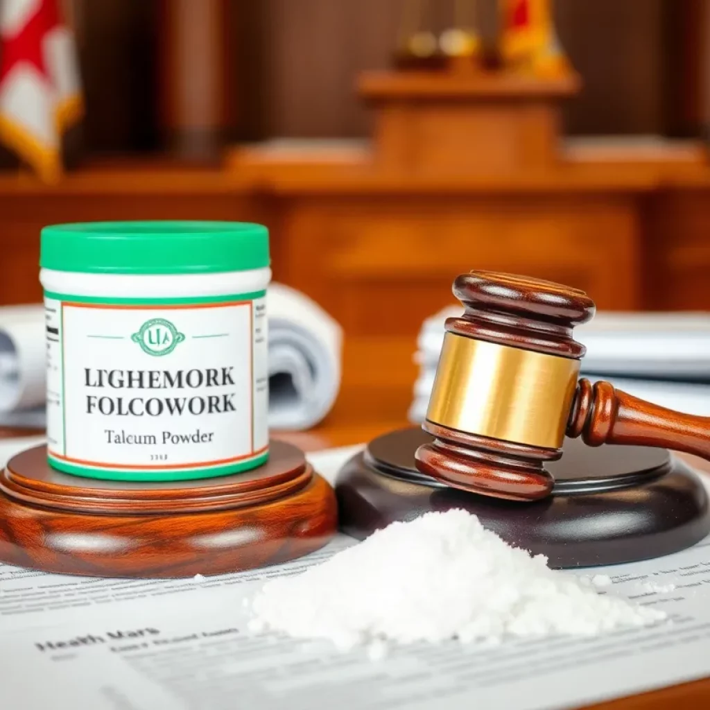 Courtroom scene representing talcum powder lawsuits