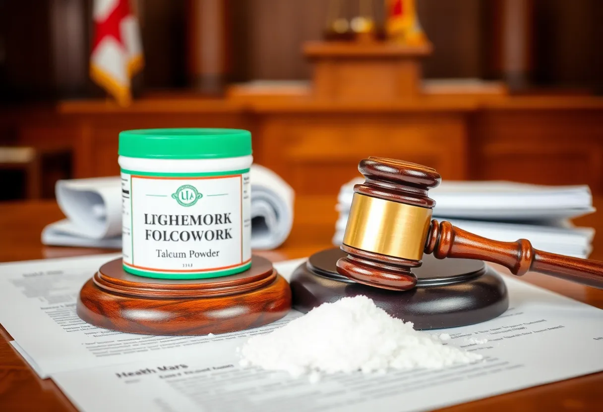 Courtroom scene representing talcum powder lawsuits