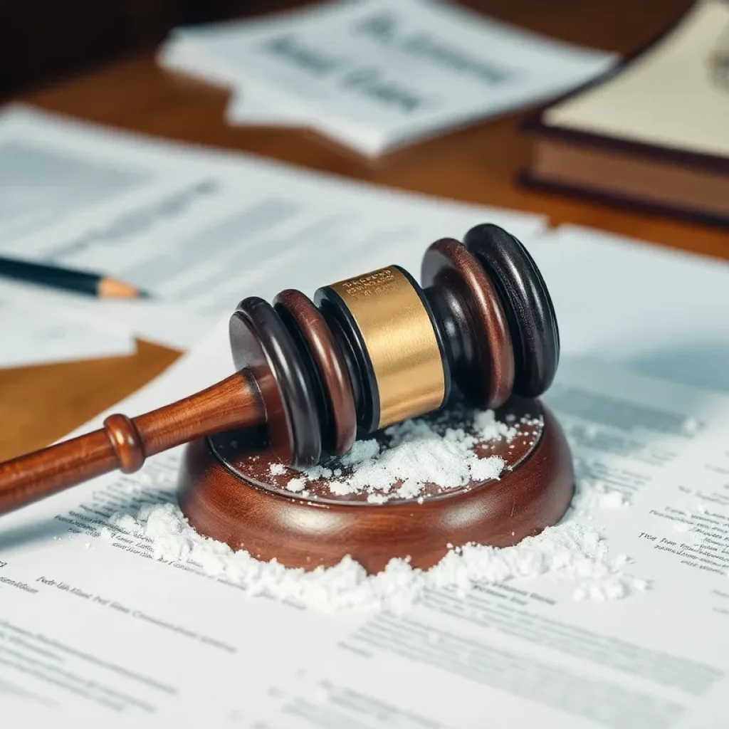 Courtroom scene depicting the ongoing talcum powder litigation.
