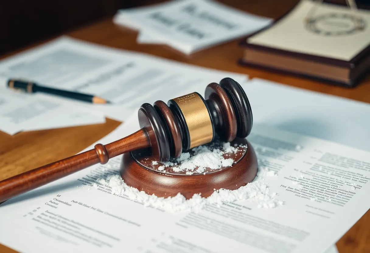 Courtroom scene depicting the ongoing talcum powder litigation.