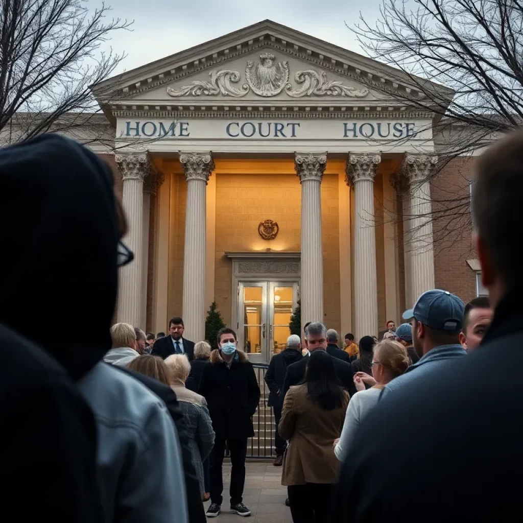 Crowd gathered outside the courthouse for a teenager murder case.