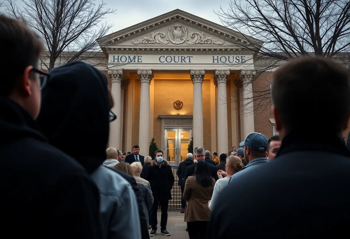 Crowd gathered outside the courthouse for a teenager murder case.