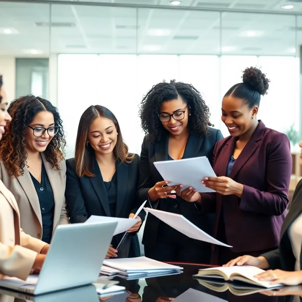Diverse women lawyers working together in an office setting