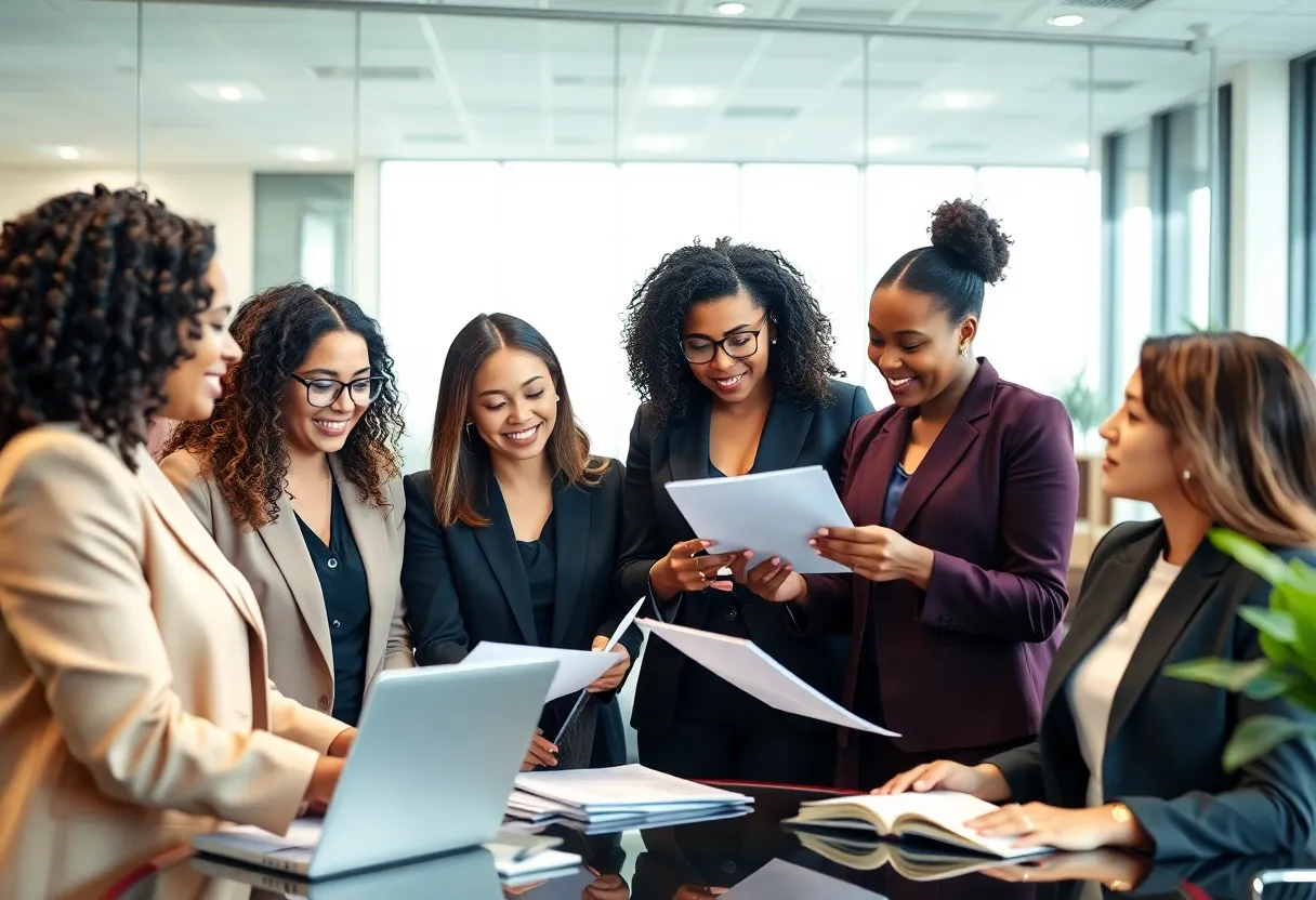 Diverse women lawyers working together in an office setting