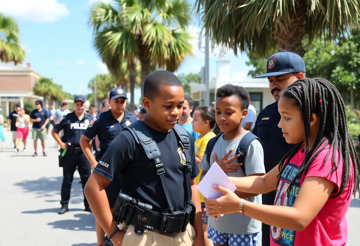 High school students participating in the Youth Citizen Academy in Charleston with police officers.