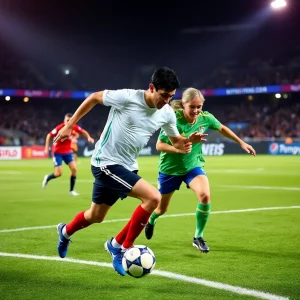 Dynamic sports action on a vibrant playing field.