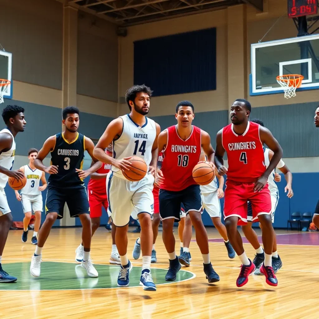 Basketball players collaborating on the court