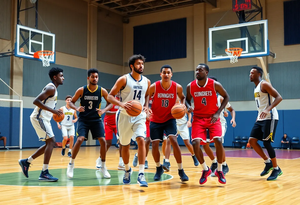Basketball players collaborating on the court